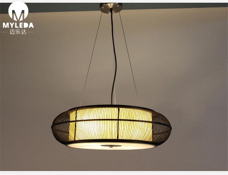 Decorative Modern Round Wooden Chandelier with Bamboo Lampshade