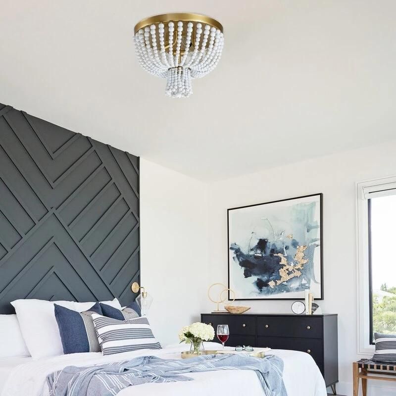 American Country Wooden Bead Ceiling Lamp Bedroom Children′s Room Creative Retro Iron Round Balcony Aisle Ceiling Lamp