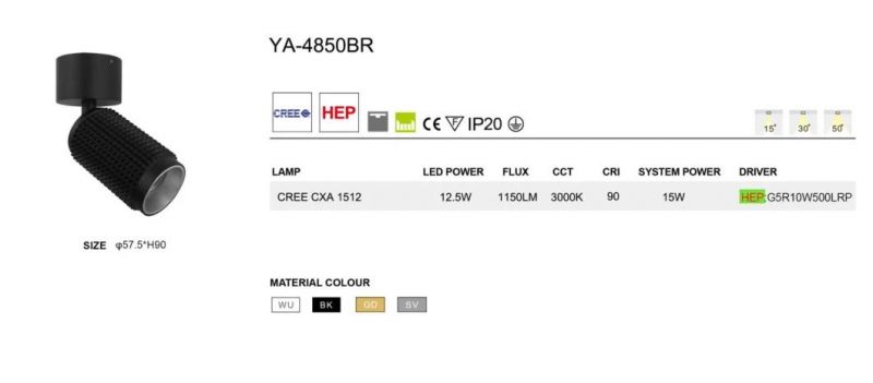 12W Embedded Ceiling Light LED Spotlight 2700K 3000K 4000K 6500K