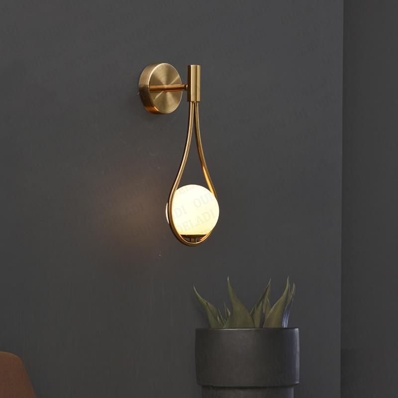 Mdern Glass Ball Wall Scones Bedside Bedroom Brass Gold Color Minimalist Wall Lamp (WH-OR-12)