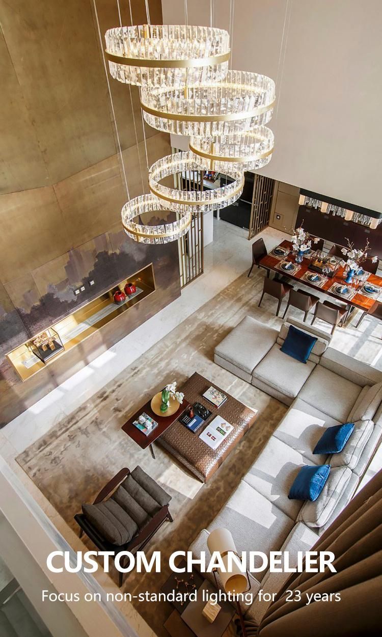 New Design Decorative Commercial Long Staircase Big Custom Modern Round Crystal LED Chandelier Light