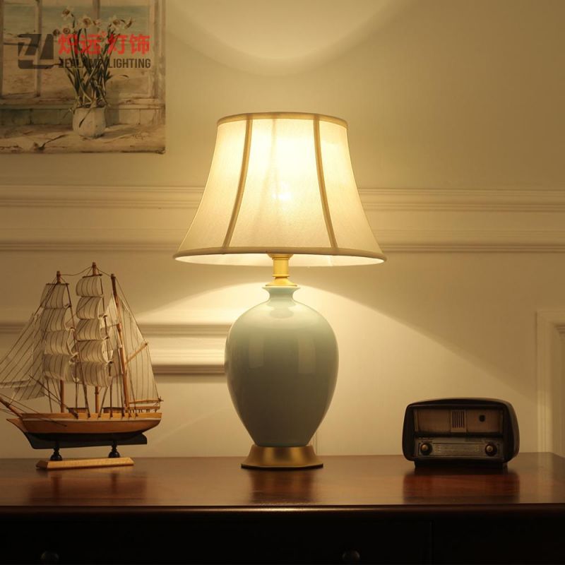 Modern Porcelain Lamp Body Fabric Shade Table Lamp for Decor