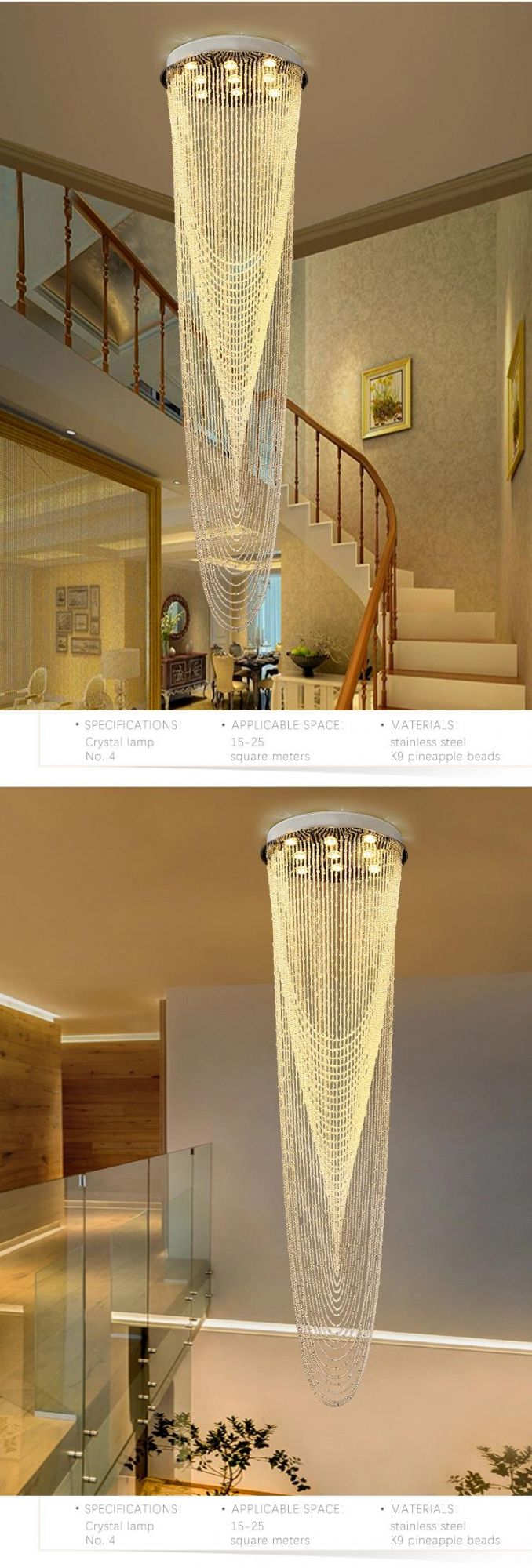 New Design Custom Light Luxury Staircase Hall Hotel Glass Non-Standard LED Chandelier Lamp