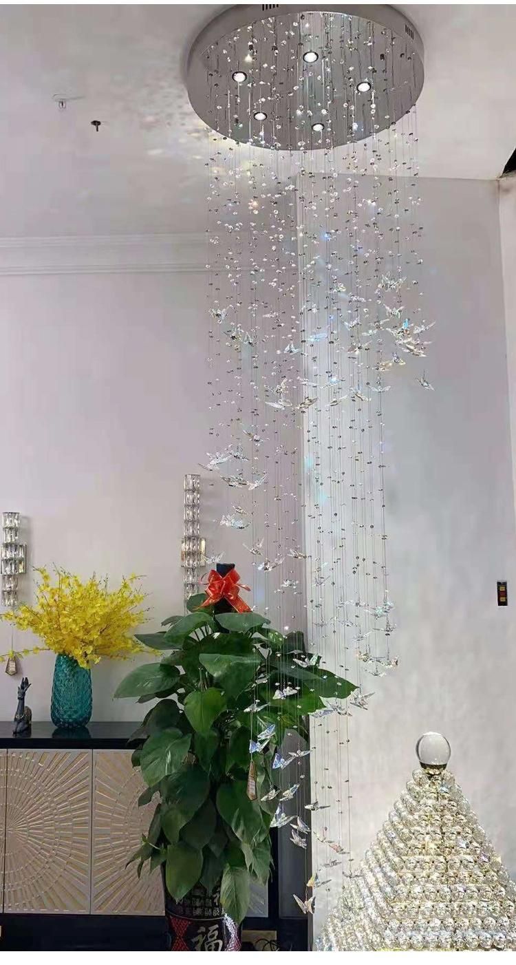 Colorful Butterfly Shape Lamp Long Staircase Custom Glass Luxury LED Chandelier Light