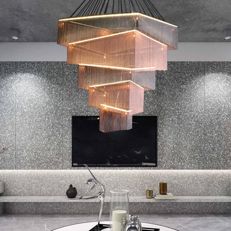 Duplex Building Lamp Living Room LED Light Villa Hotel Staircase Long Chandelier