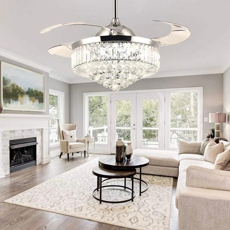 Modern Crystal Ceiling Fan Light Invisible Ceiling Lamp for Living Room Ceiling Fan