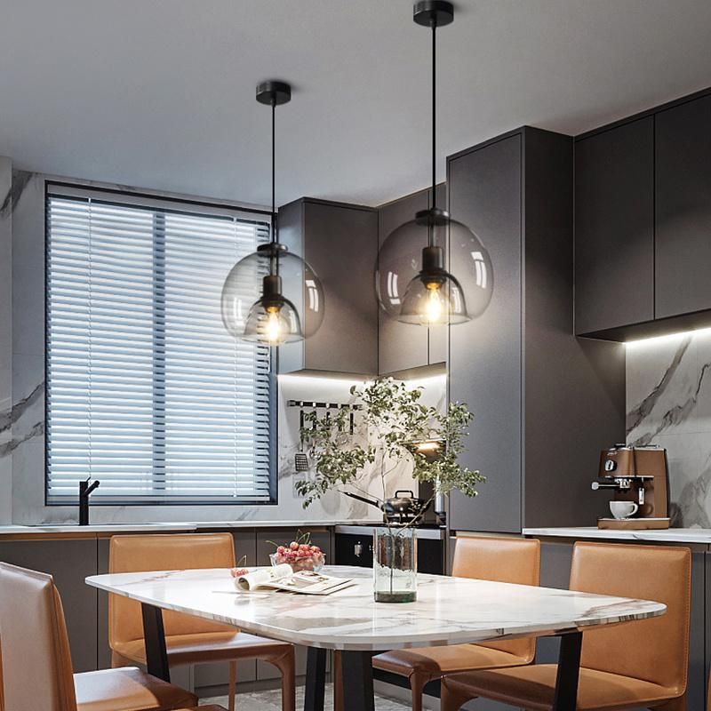 Nordic LED Pendant Lamp E27 Black Chandelier for Living Room Dining Room Kitchen Bedroom Modern Gray Glasslamp (WH-GP-32)