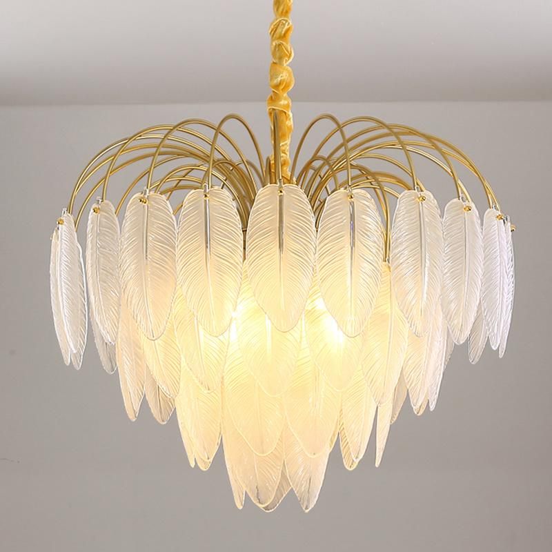 Leaf Shape Crystal Chandelier Bedroom Dining Room Retro Pendant Lamp