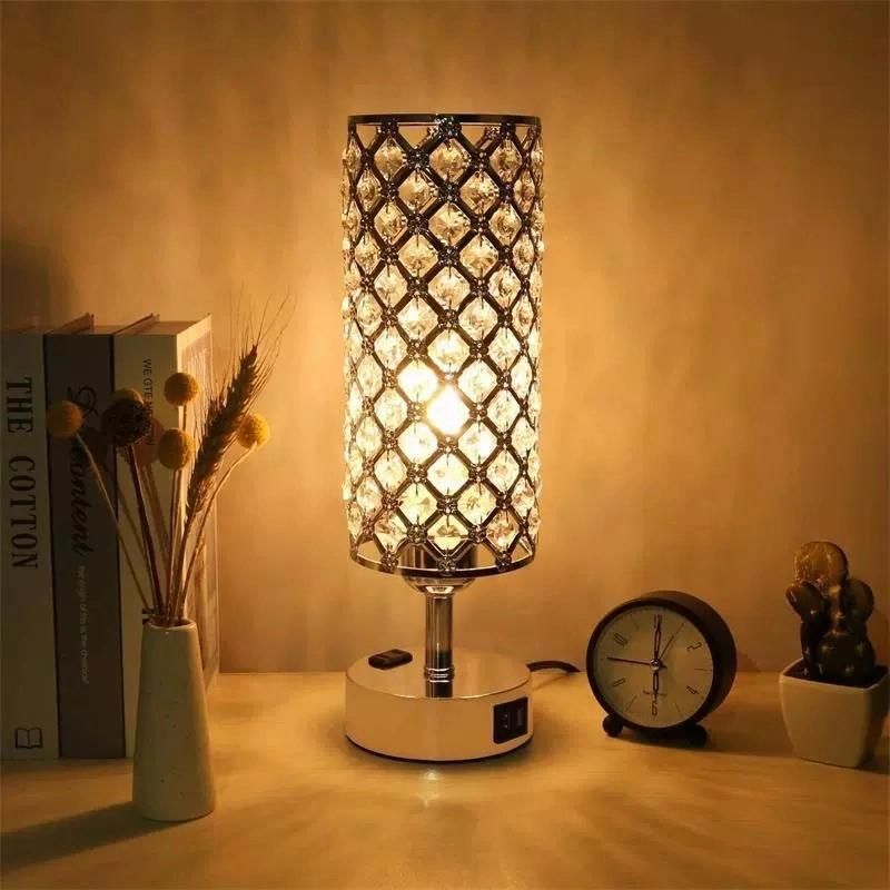 Touch Control Crystal Table Lamp Set of 2 Bedside Nightstand Lamps with 2 USB Charging Ports, Outlet, K9 Crystal Decorat