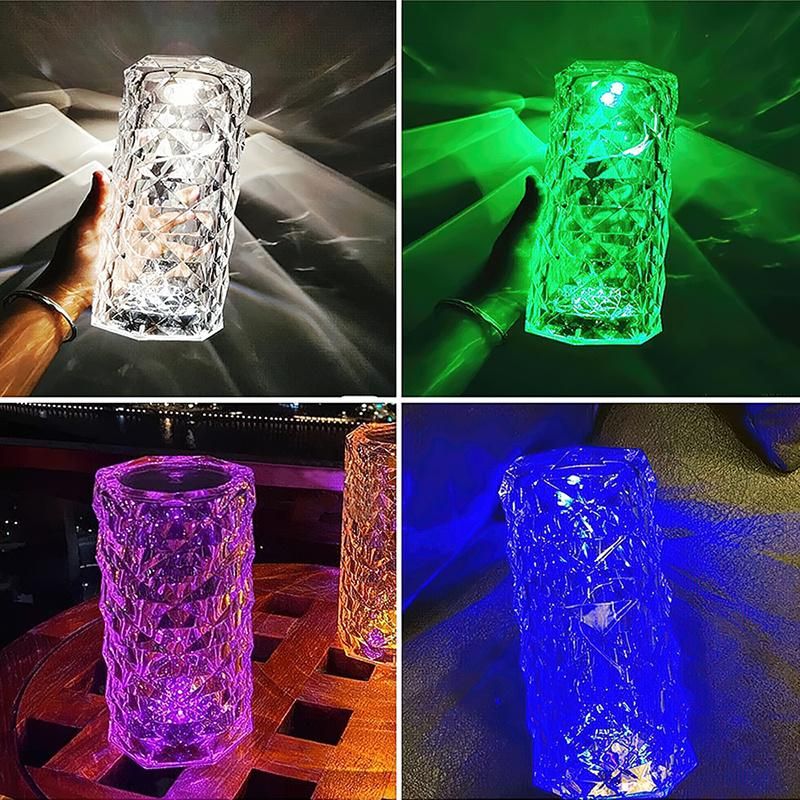 LED Crystal Table Lamp Touch Rechargeable Projector Rose Desk Lamp