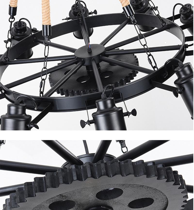 Vintage Iron Black 6 Light Chandelier Pendant Lamp European Rope Lamp