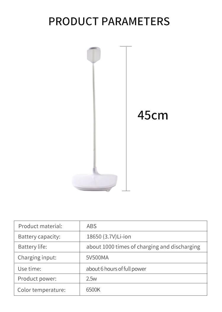 LED Desk Lamp Touch Switch Rechargeable Flexible Reading Light