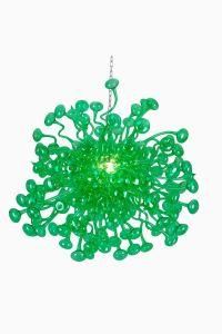 Green Blown Glass Chandelier with LED Bulbs
