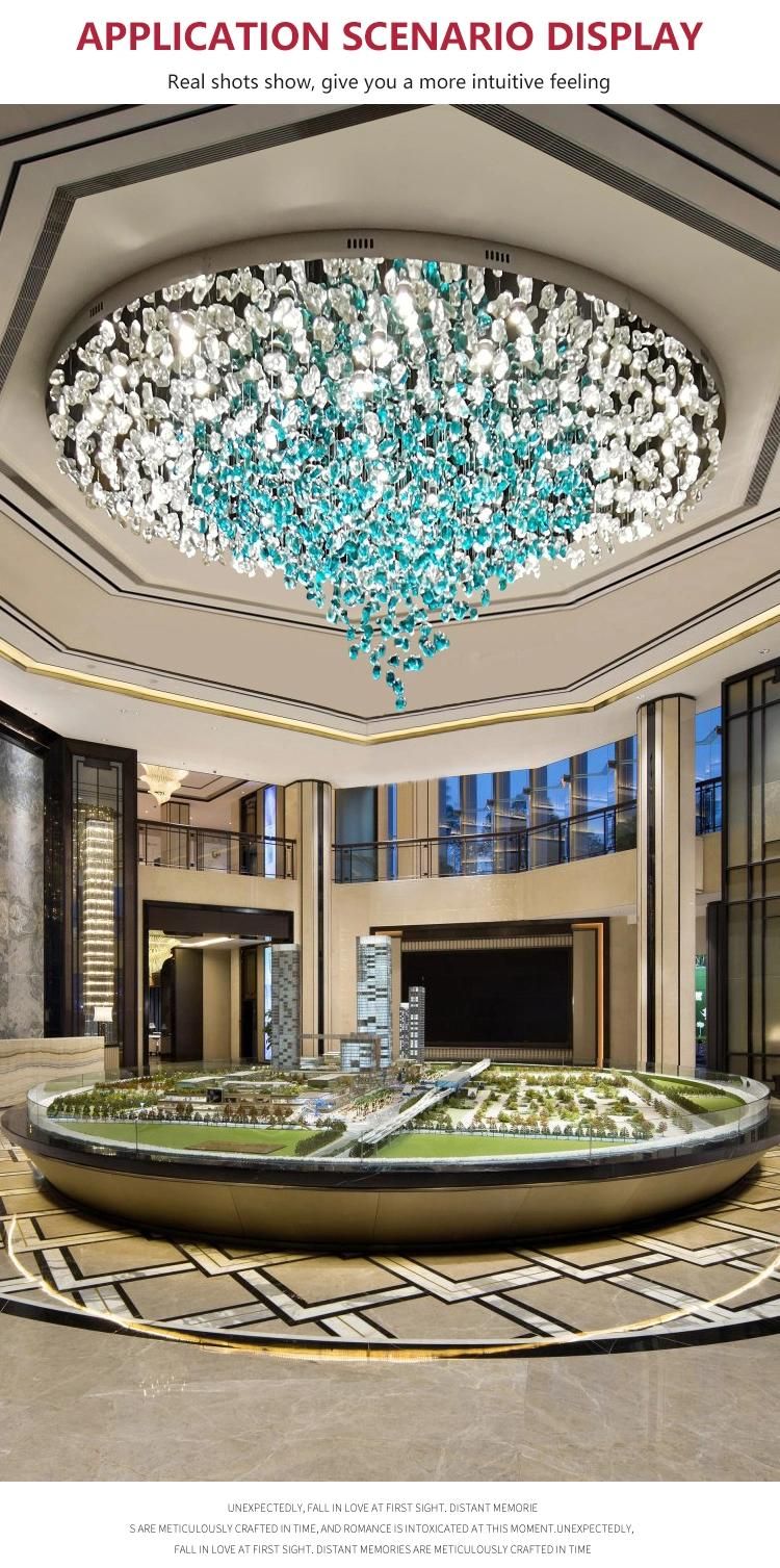 Luxury Crystal Green Stone Custom Light Staircase Hall Hotel Non-Standard LED Chandelier Lamp