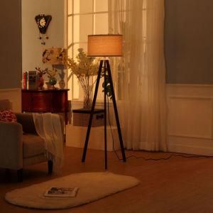 Tripod Floor Lamp, Coffee Wood Legs with Nickel Finish