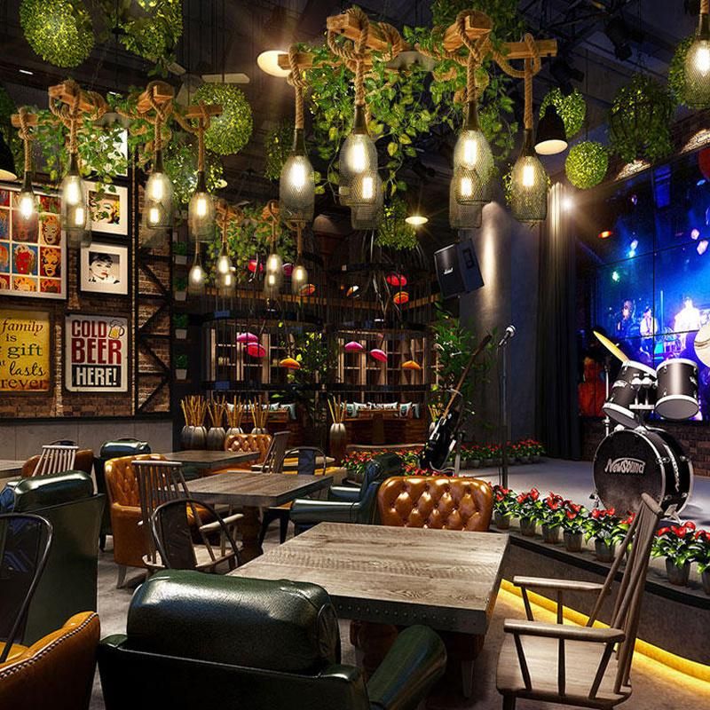 Retro Industrial Style Twine Chandelier Coffee Shop Green Plant Creative Personality Barbecue Garden Hanging Lamp (WH-VP-157)