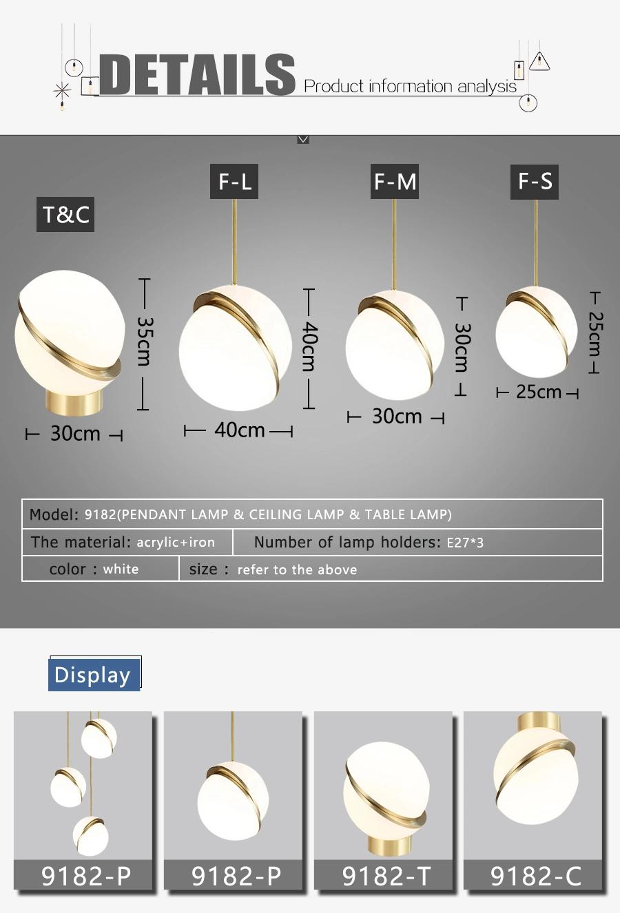 European Designer Acrylic Suspensive Pendant Lamps for Hotel Decorative Lighting