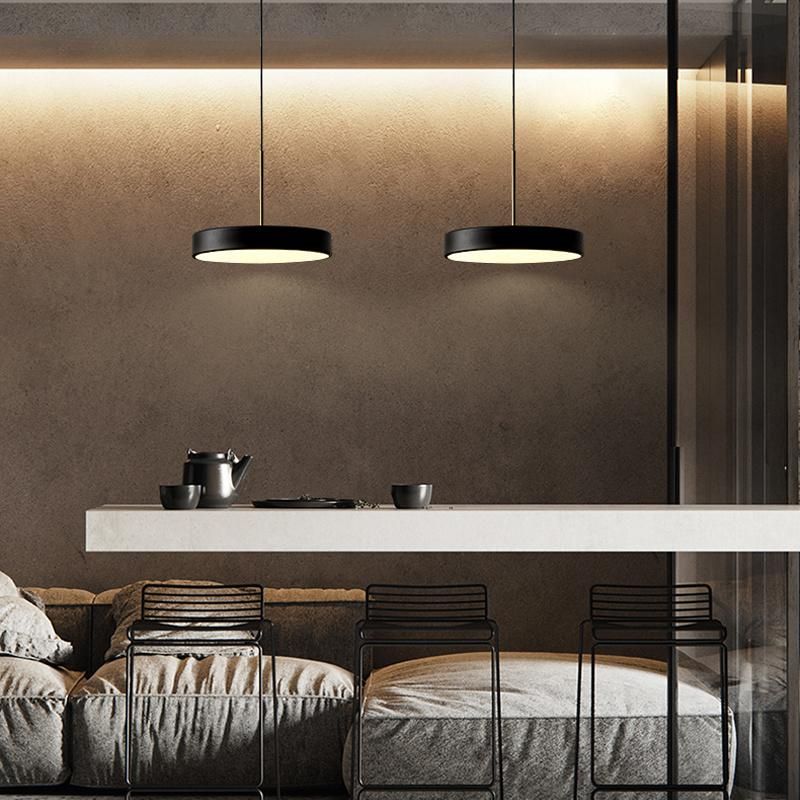 Restaurant Chandelier Black and White Grey Simple Modern LED Minimalist Personality Creative Disc Single Head Light Luxury Nordic Pendant Lamp