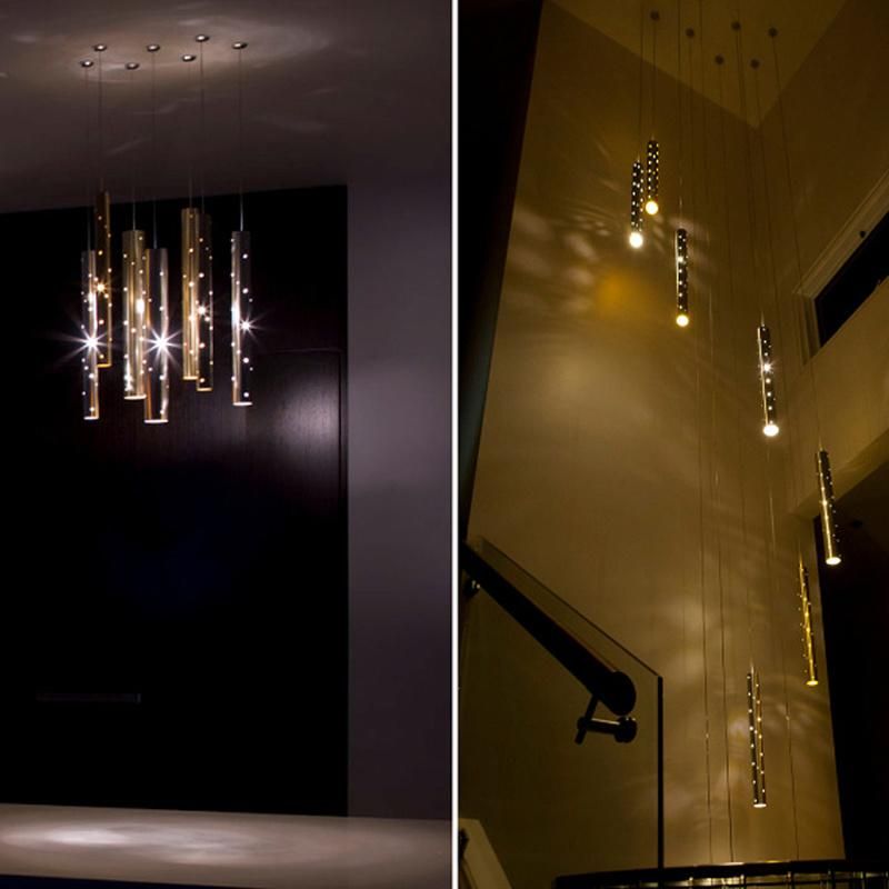 Simple Modern Stainless Steel Tube Living Room Dining Room Villa Staircase LED Chandelier Pendant Lighting