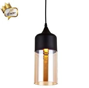 Black Metal Amber Glass Single Pendant Lamp