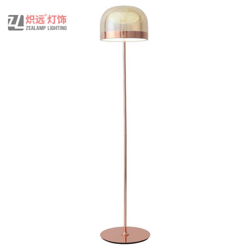 Mushroom Rose Gold Metal Cognac Glass Hotel Standing Floor Lamp