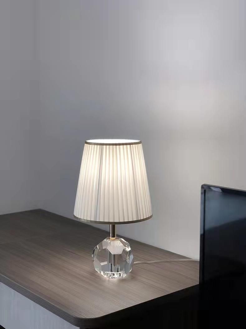 Warm Bedside Light Crystal Lamp Pleated Shade