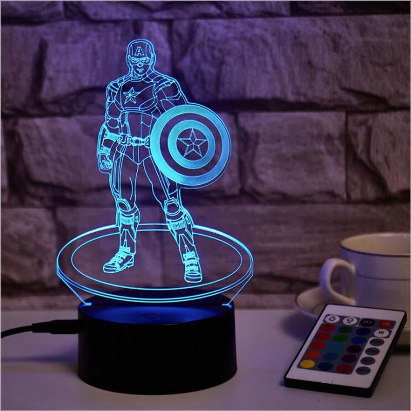 3D Illusion Captain America Desk Lamp Dimmer Lamps Study Light Table Lamp, 3D LED Night Light Kids Desk Lamp Bedroom Decoration Esg15676