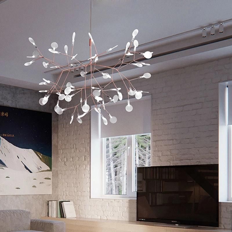 Hot Sale Nordic Creative Branches Lights Firefly Acrylic Leaf Chandelier Dining Room Simple Lighting