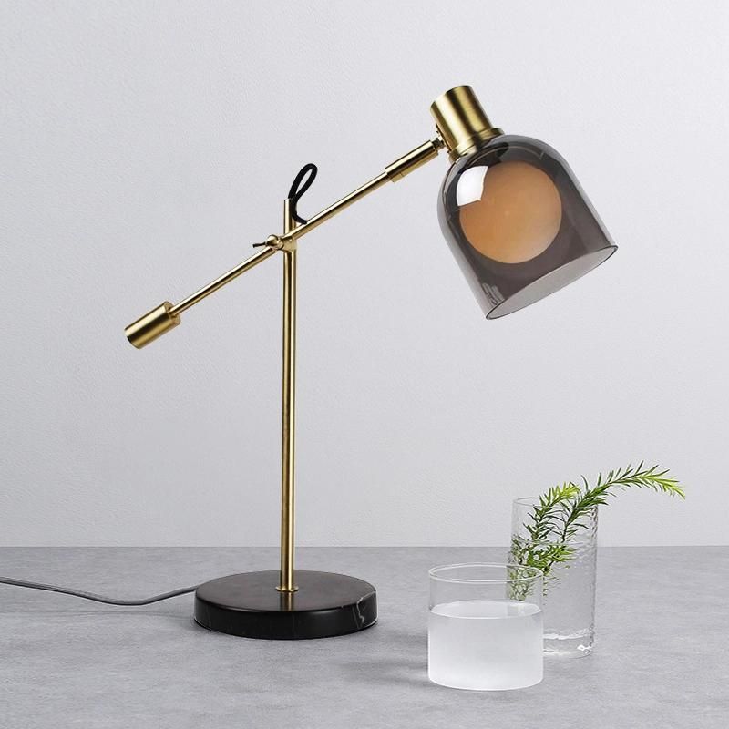 Adjustable Angle Table Lamp Gray Shade Vintage Style Reading Light