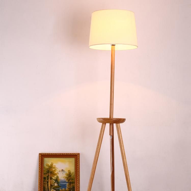 Tripod Wooden Fabric Lampshade Floor Lamp Living-Room Bedroom Light