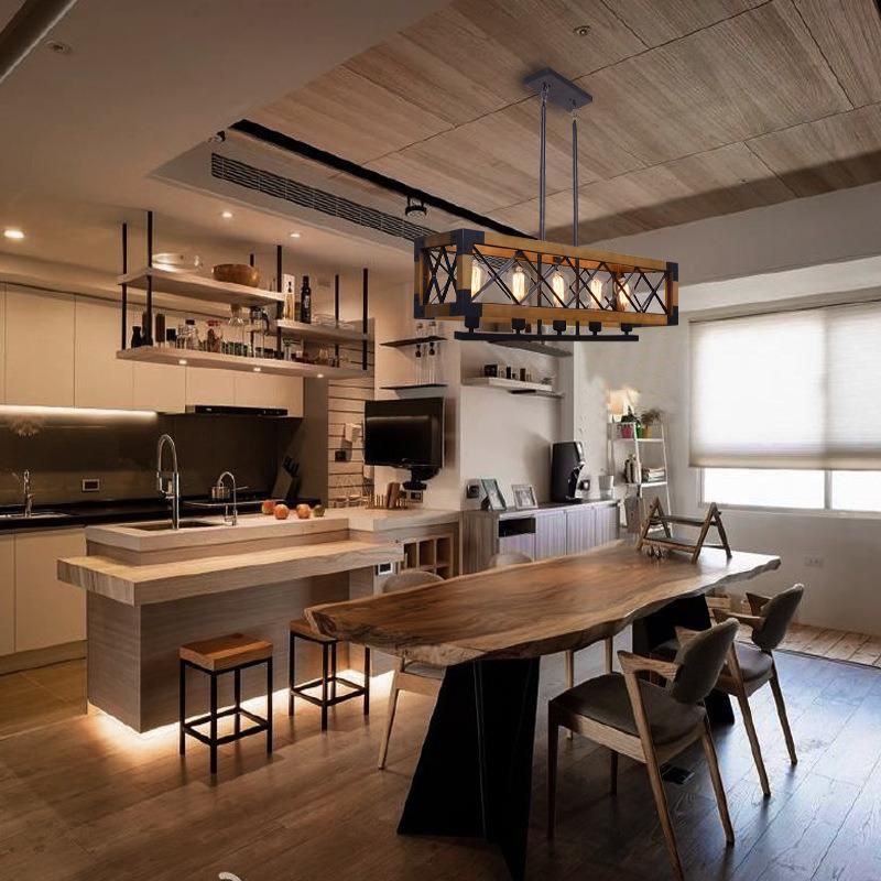 Retro LED Pendant Light American Nordic Loft Wood Pendant Light Indoor Industrial Decor Lamp (WH-VP-82)