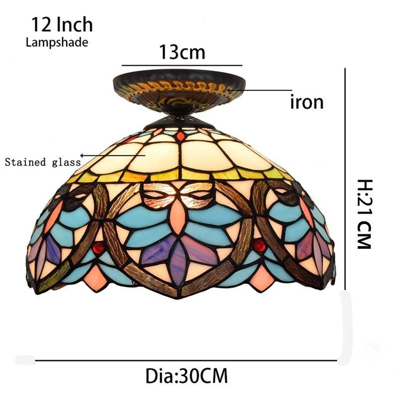 European Style Vintage Baroque Ceiling Lamp Stained Glass Light LED Surface Mounted Ceiling Light (WH-TA-26)