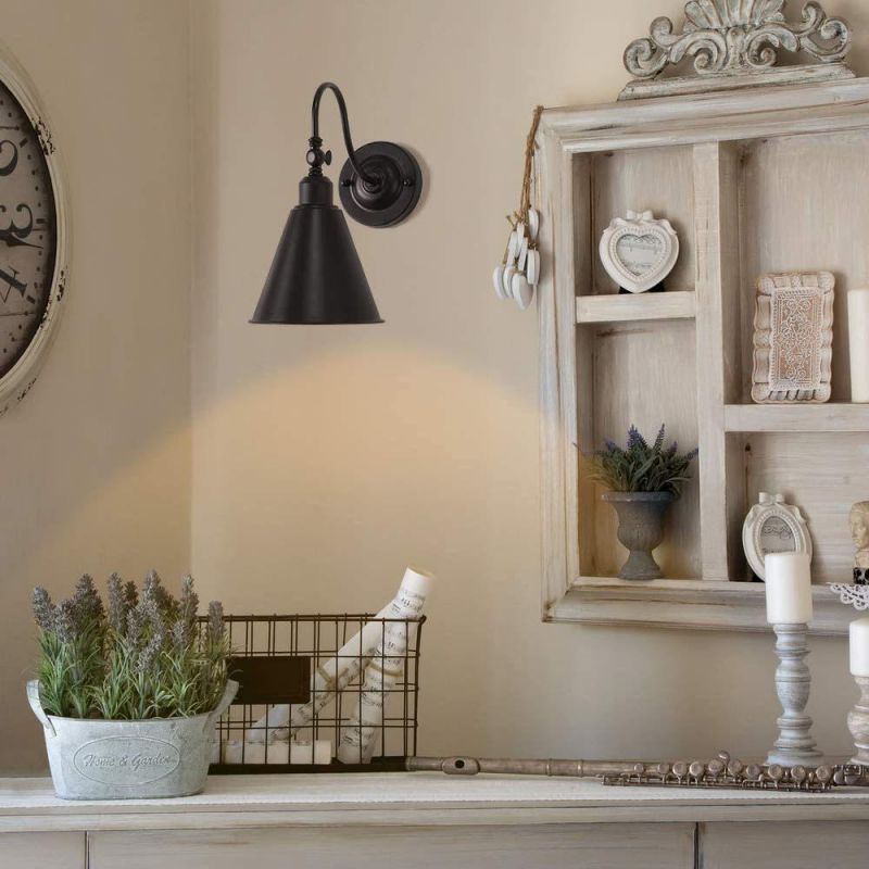 Swing Arm Wall Lamp Rustic Vintage Wall Sconce Lighting Home Decor Headboard Bathroom Bedroom Farmhouse Porch Garage - Black (Bulb Not Included)
