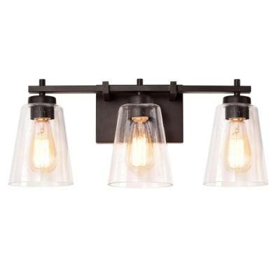 3 Light Bronze Clear Seeded Glass Bathroom Light Fixtures