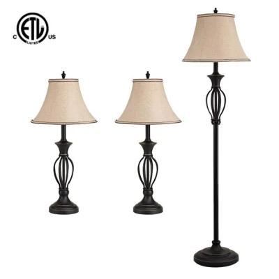 Set of 3 Farmhouse Living Room Table Lamps Floor Lamp for Home Office Desk Lighting