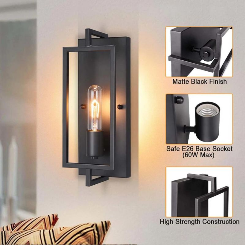 Industrial Wall Sconces Set of 2 Vintage Wall Light Fixture with E26 Base Matte Black Metal Rustic Wall Mount Lamp Modern Indoor Wall Sconce Lighting