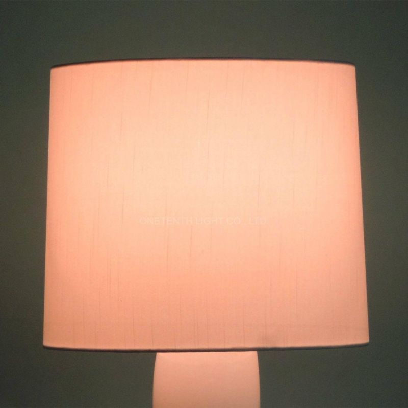 White Ceramic and Fabric Shade Fluorescent Desk Lamp Interior Lighting