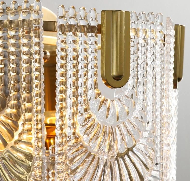 Indoor Double Crystal Layers Design Golden K9 Crystal Decorative Wall Lamp Luminaire for Villa Sitting Room