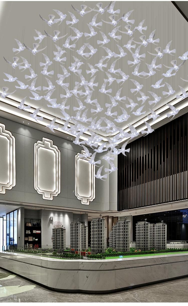 Bird Shape Super Market Store Show Room Custom Large Luxury Glass LED Chandelier Light