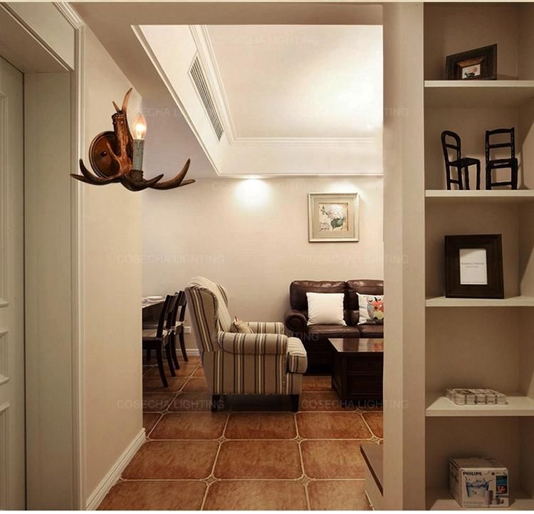 Antique Deer Antler Wall Lamp in Restaurant Bedroom Vintage Resin Wall Sconce Lamp (WH-VR-69)