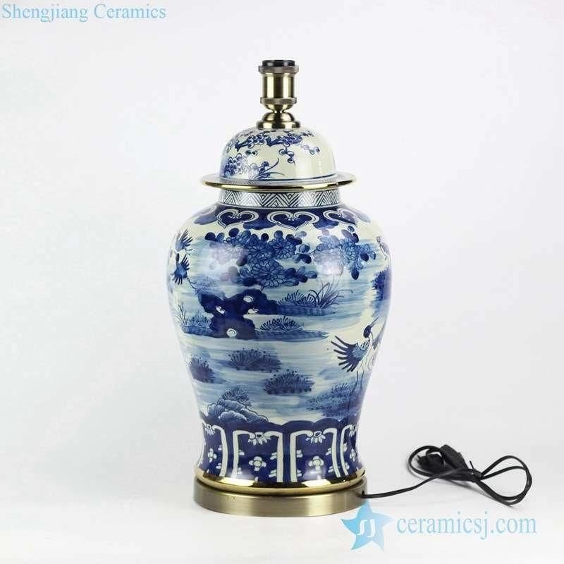 Cobalt Blue and White Porcelain Bird Floral Pattern Ceramic Reading Table Lamp