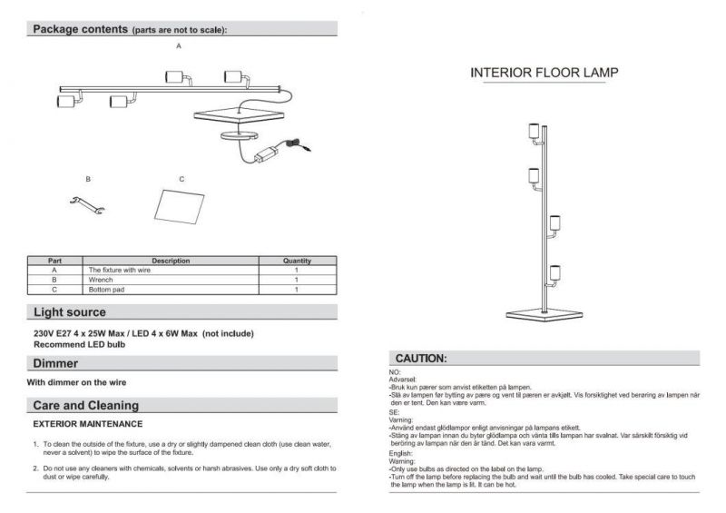 Industrial Floor Light Standing Lamp Tree Floor Lamp with 4 Adjustable Rotating Lights E27 Edison Bulb for Living Room Bedroom Home Office (Bulb not Included)