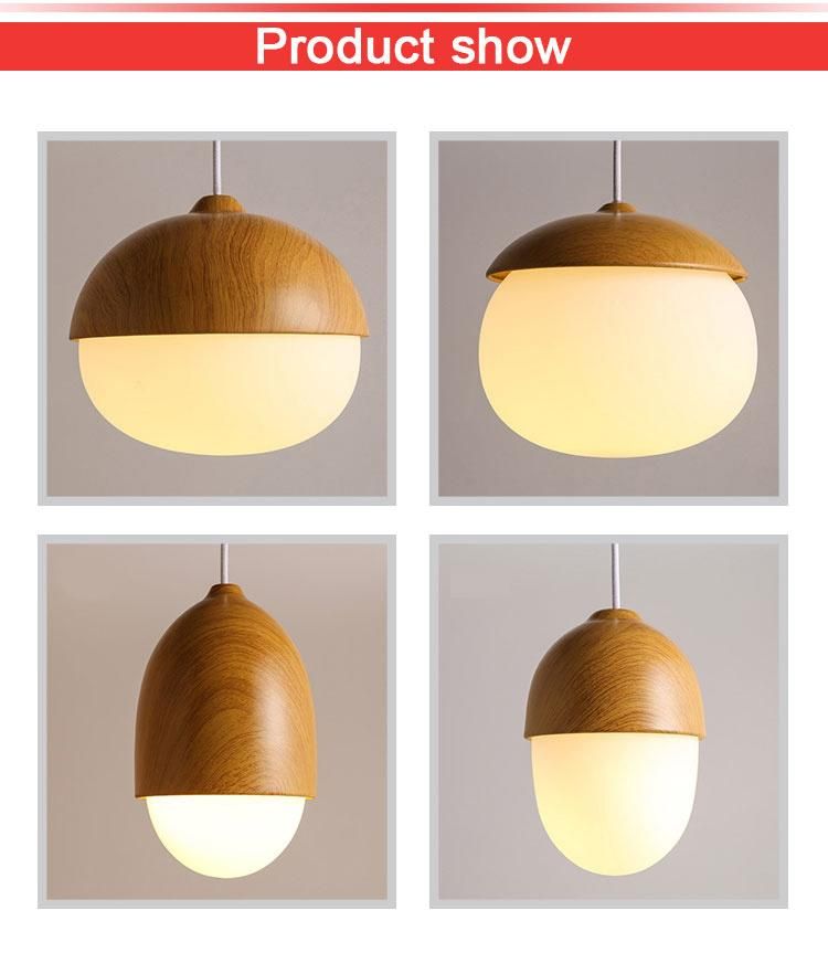 Wood Paint Metal Cover White Glass Acorn Pendant Lamp