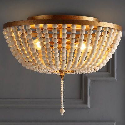 American Country Wooden Bead Ceiling Lamp Bedroom Creative Retro Iron Round Balcony Aisle Ceiling Lamp