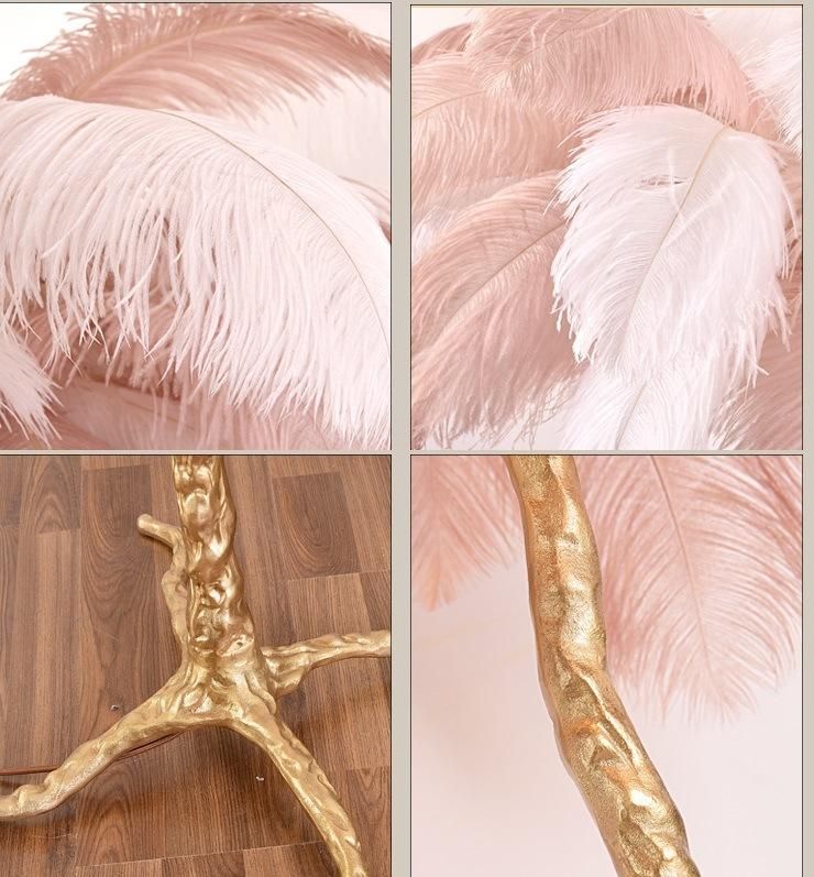 Nordic Modern Brass Copper Resin Hotel Stand Lamp Light Ostrich Feather Light Floor Lamp