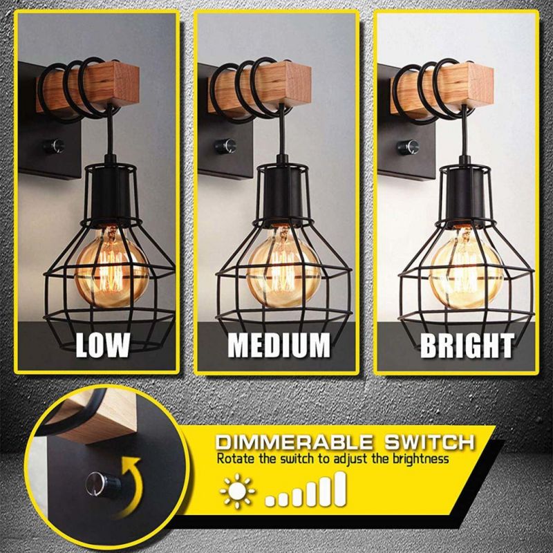 Lightess Black Wall Sconces with Dimmer on off Switch Vintage Cage Wall Mount Light Fixture Industrial Farmhouse Lighting Living Room Kitchen