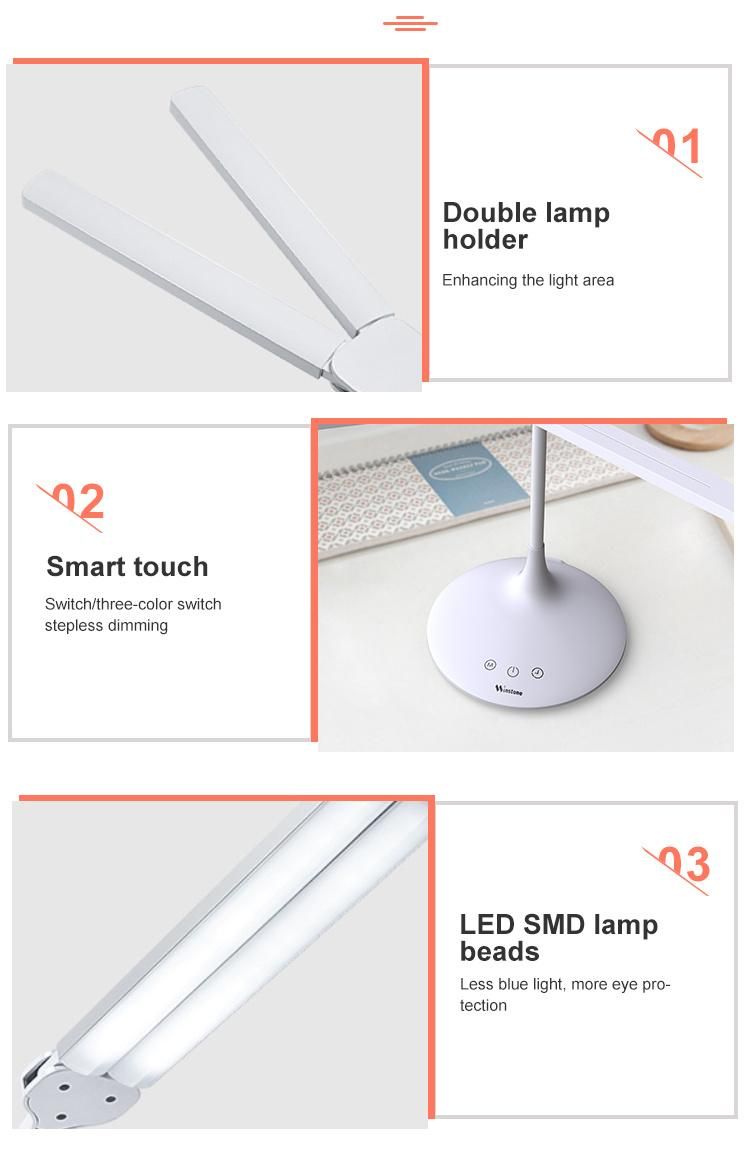 ABS Material and Energy Saving Eye-Protect Flexible LED Stand Reading Lamp with Three-Mode Light and Timer