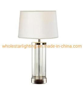 Modern glass table lamp with fabric shade (WHT-887)
