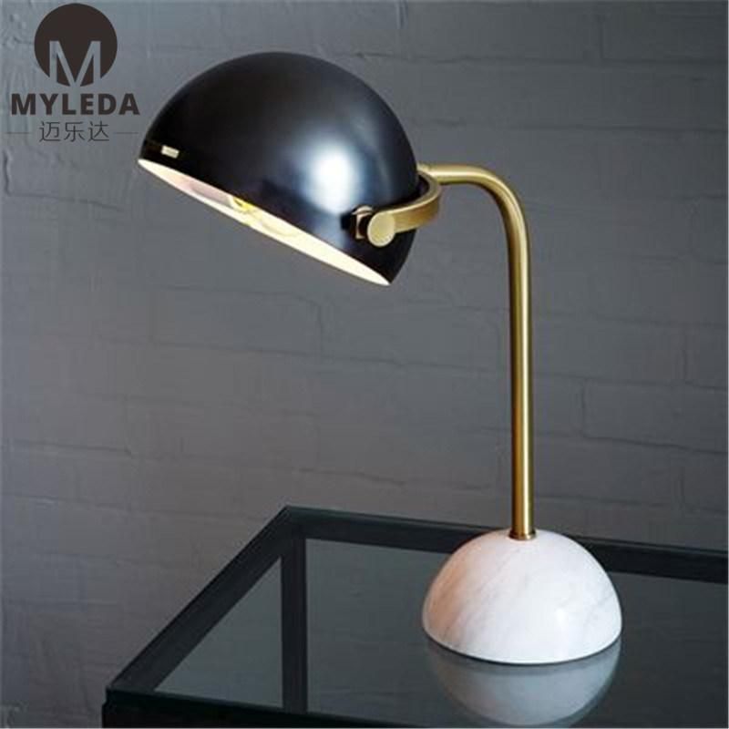 Living Room Metal Post Modern Marble Table Lamp Light with Antique Brass Color and Adjustable Lamp Shade