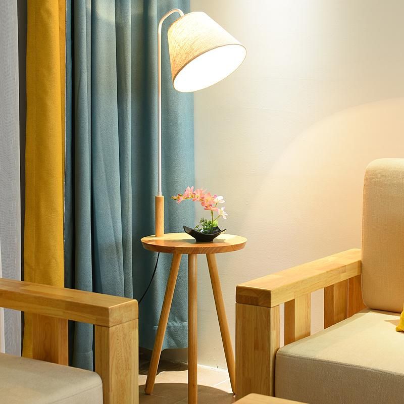 LED Indoor Bedroom Simple Modern Storage Coffee Table Light American Wooden Vertical Floor Lamp